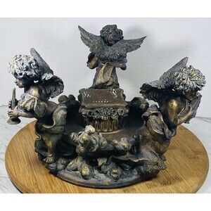 Vintage Angels Holding Musical Instrument Candle Holder In The Center Home Decor